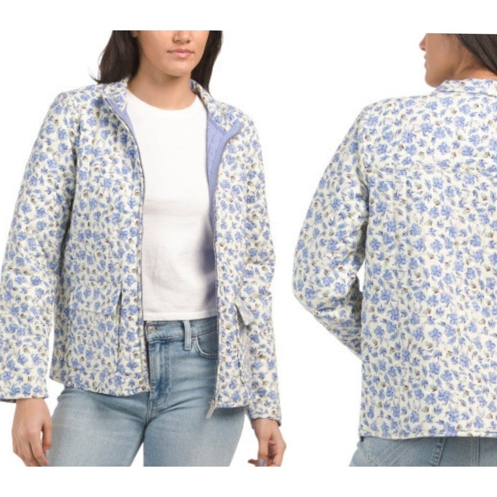Bagatelle Collection Quilted Jacket Womens Small Blue Floral Zip Up Like new